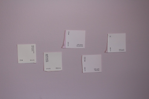 Testing out swatches against the existing pink wall